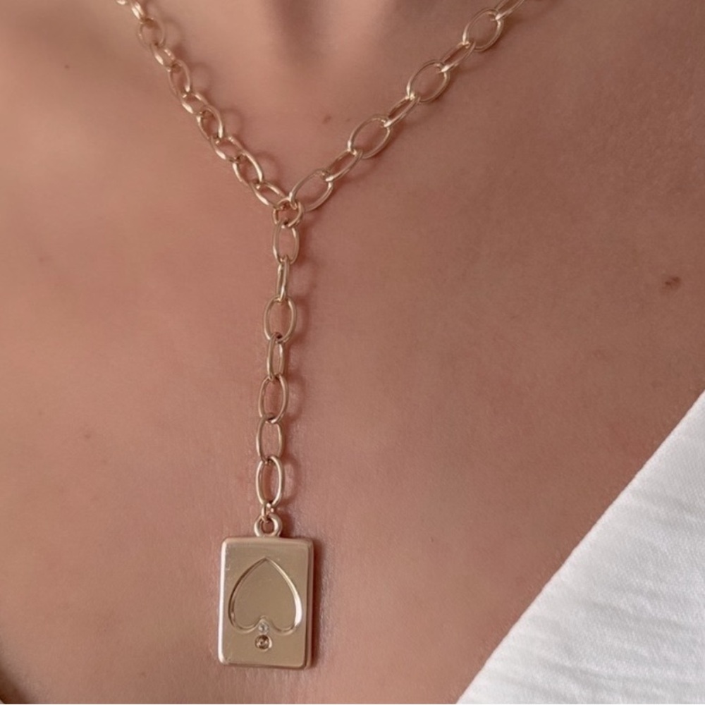 Y Necklace | 18K Gold Plated Thick Chain with Heart & Zircon